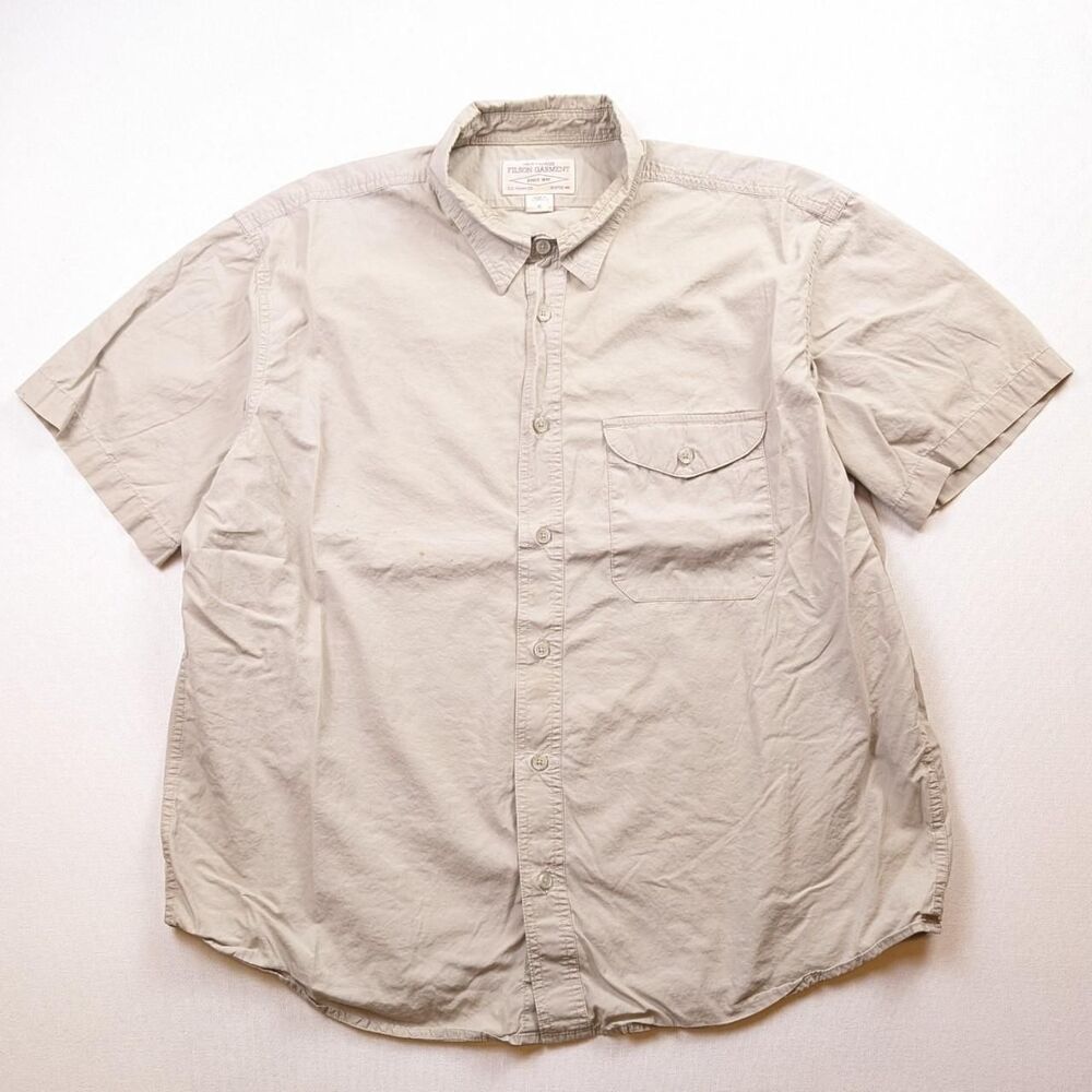 Vintage Filson Tan Safari Shirt Shortsleeve Button Up Size XL Flawed